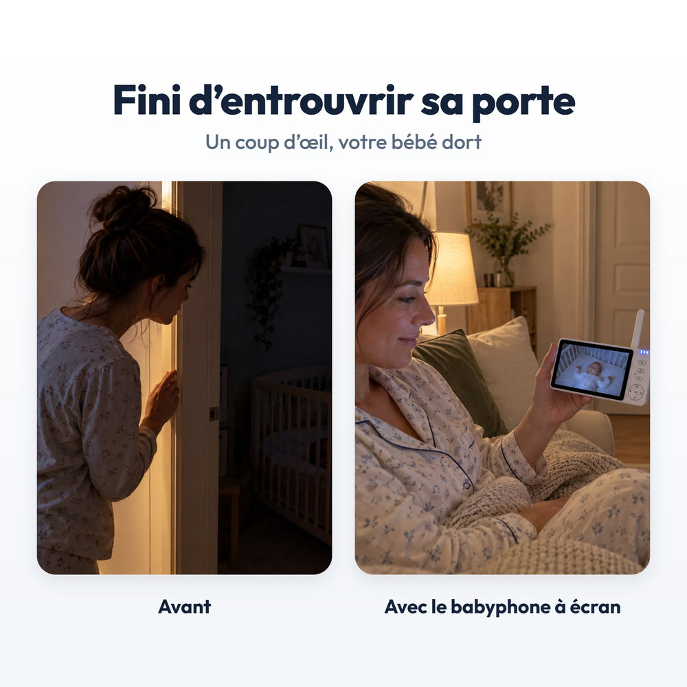 Babyphone Écran Sans Wi-Fi Securidou : avant et avec