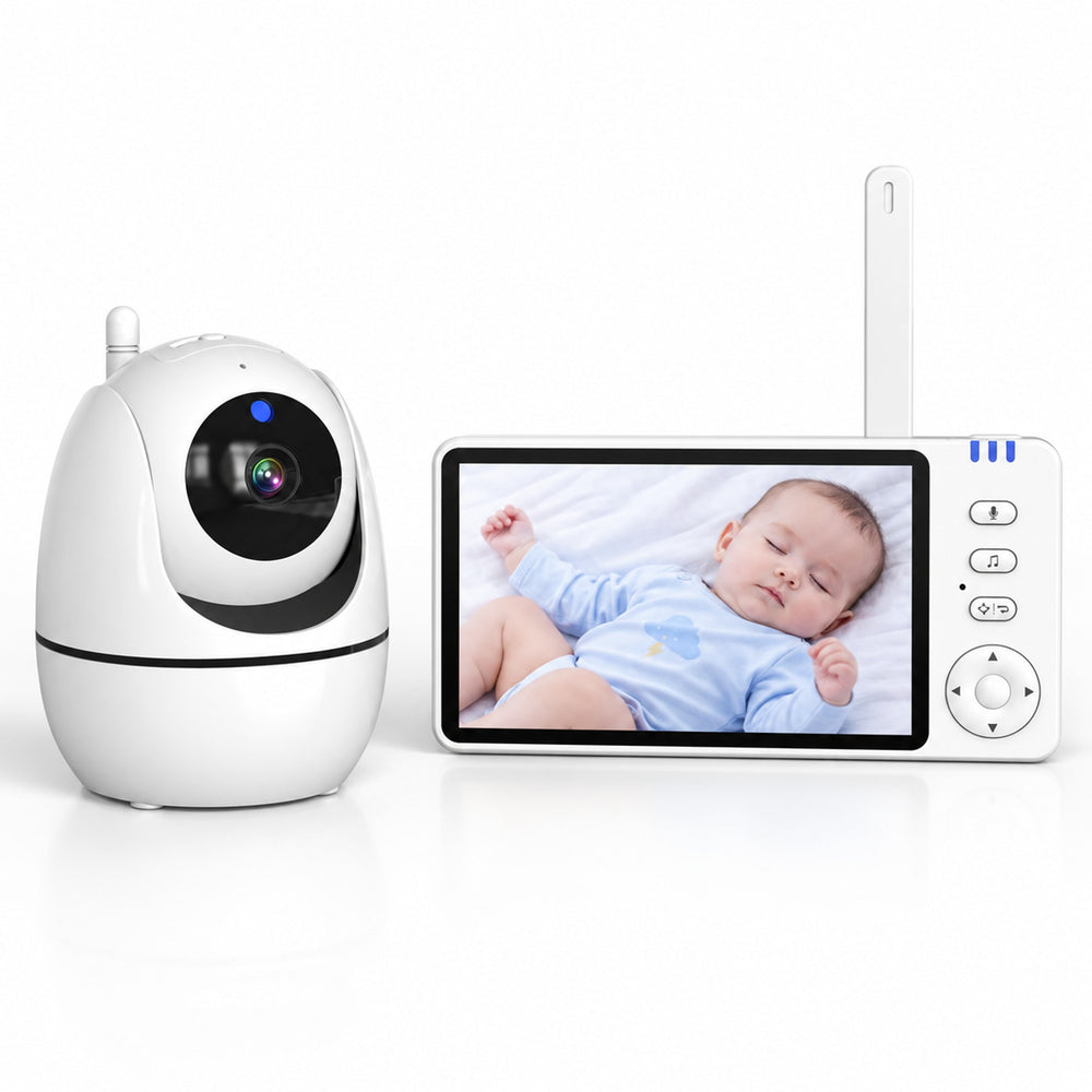 Babyphone à écran sans Wi-Fi Securidou : caméra et écran, sur fond blanc