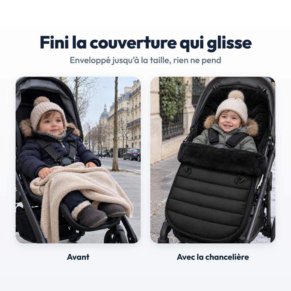 Chancelière Poussette Hiver Securidou : avant et avec