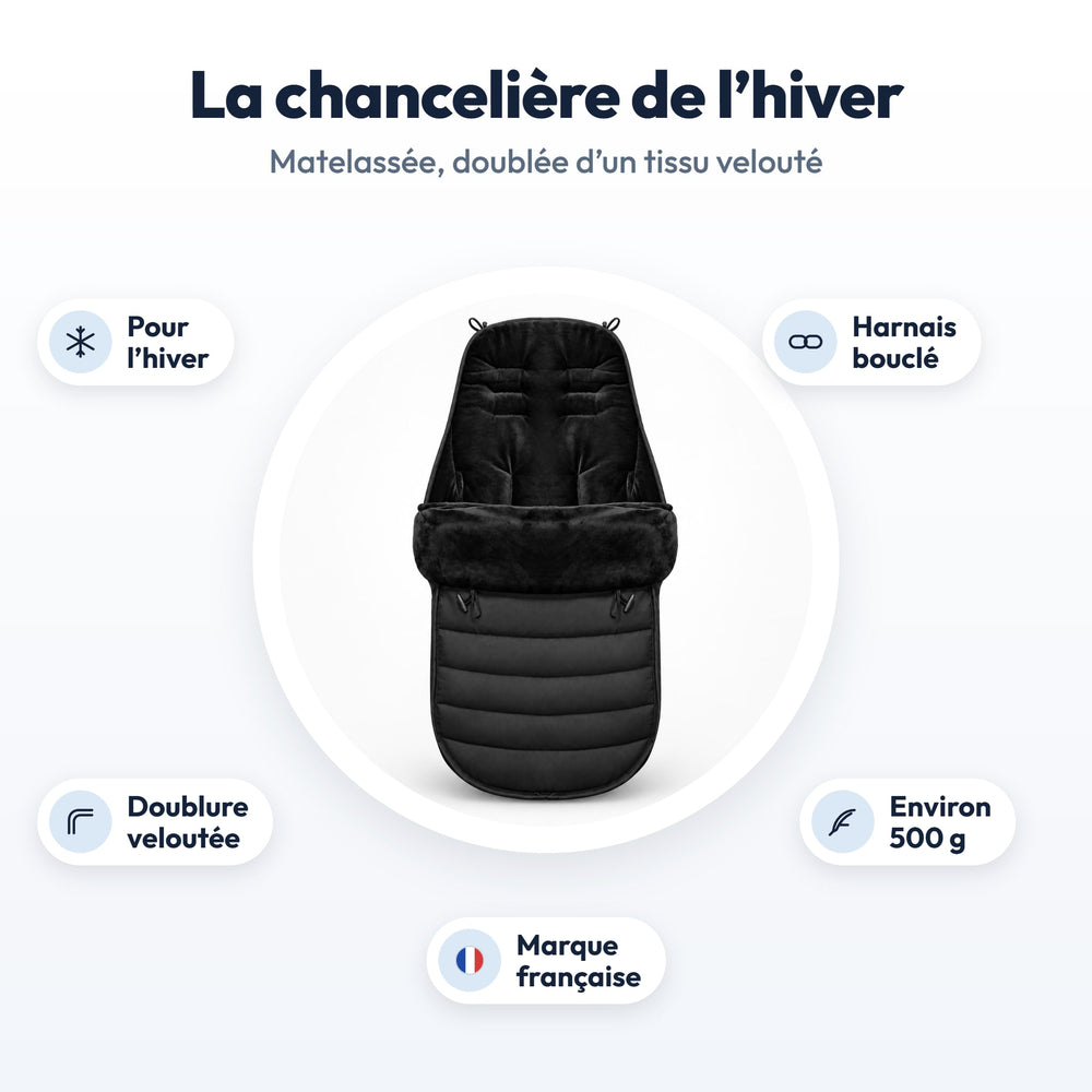 Chancelière Securidou : pour l’hiver, harnais bouclé, doublure veloutée, environ 500 g