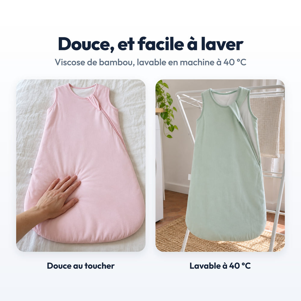 Gigoteuse Bambou Sans Manches Securidou : viscose de bambou, lavable en machine à 40 °C