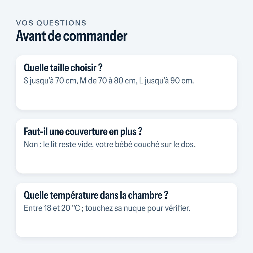Questions fréquentes sur la gigoteuse sans manches