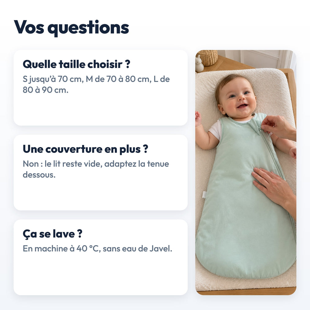 Gigoteuse Bambou Sans Manches Securidou : réponses aux questions fréquentes
