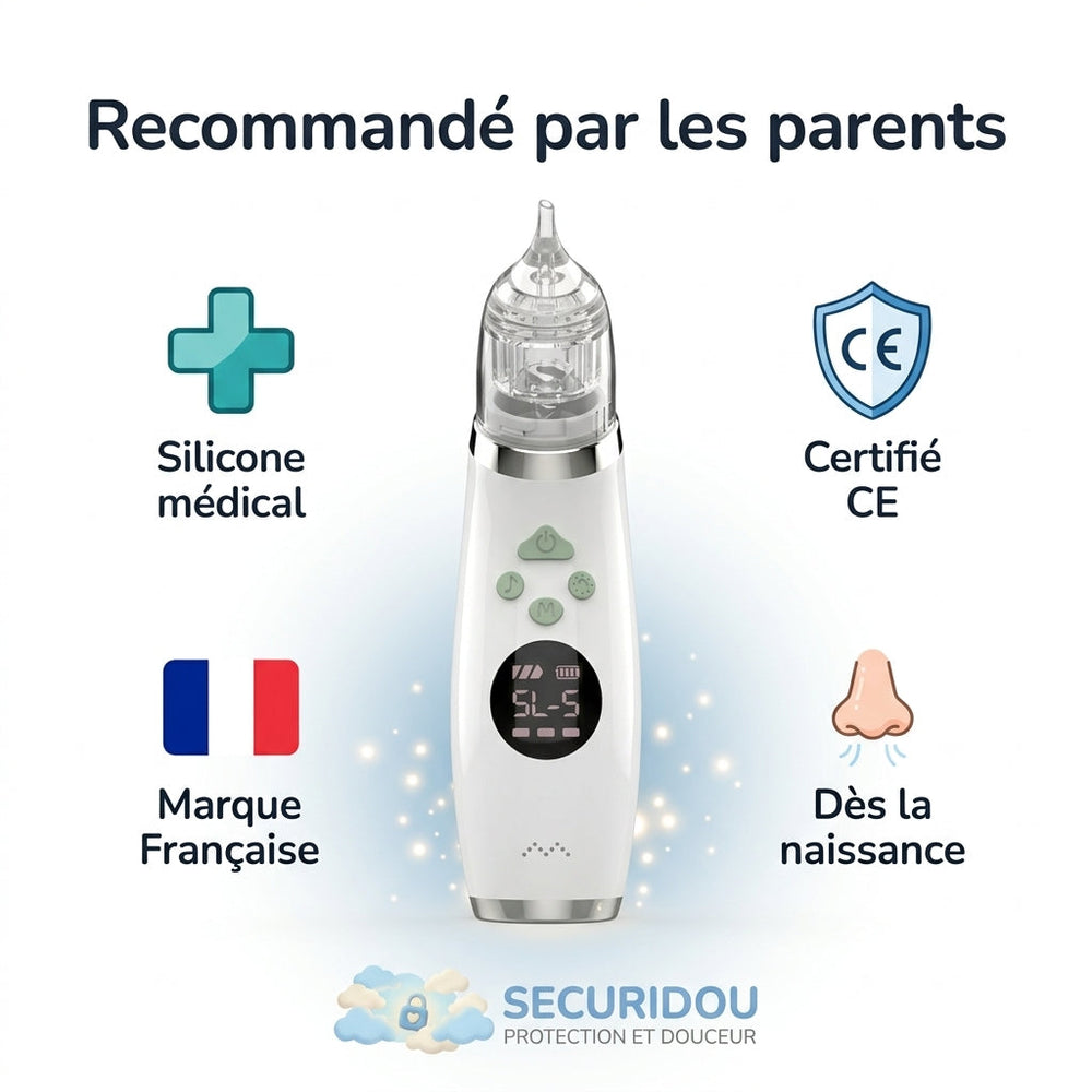 Mouche-bébé électrique Securidou, design ergonomique et compact