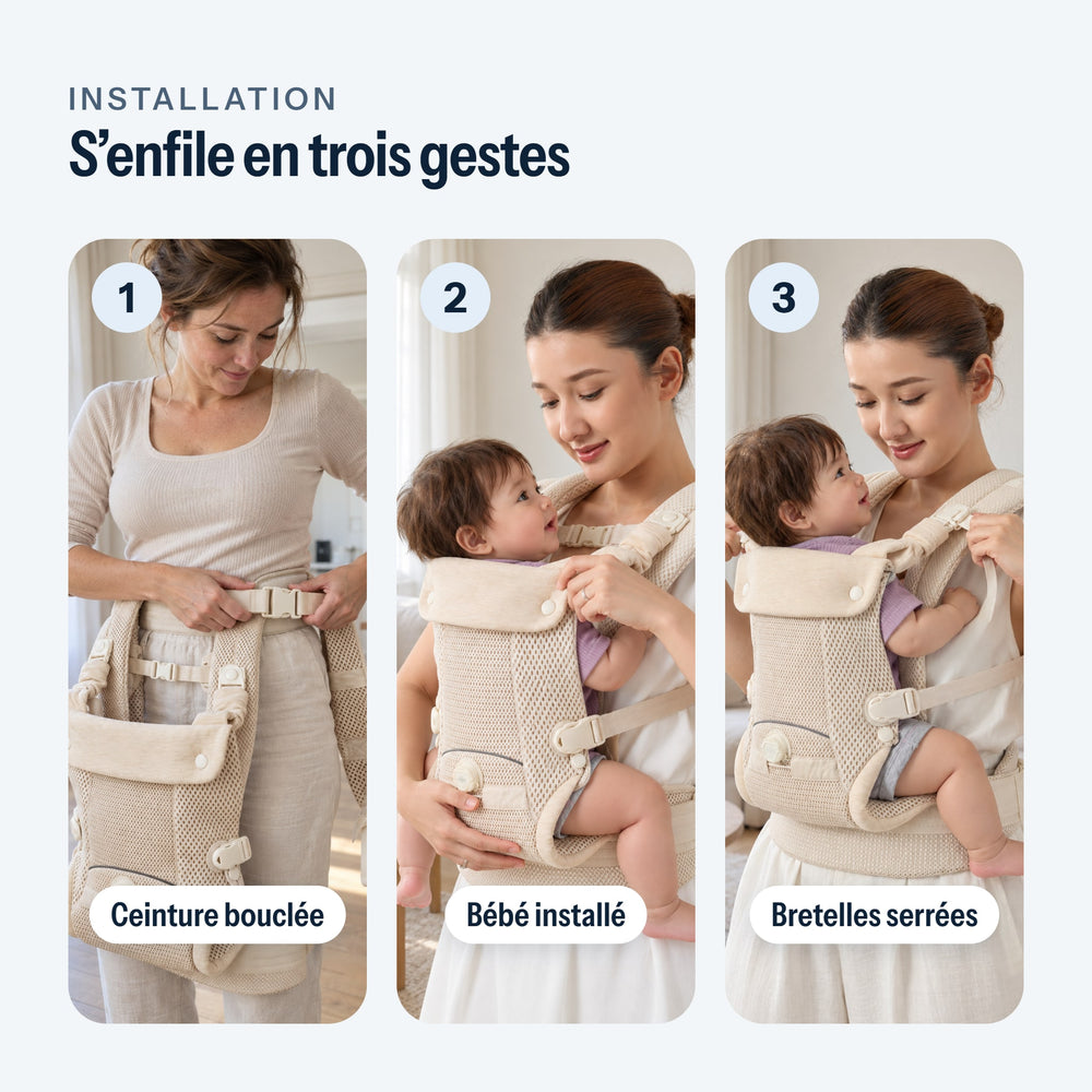 Installation du porte-bébé en trois gestes