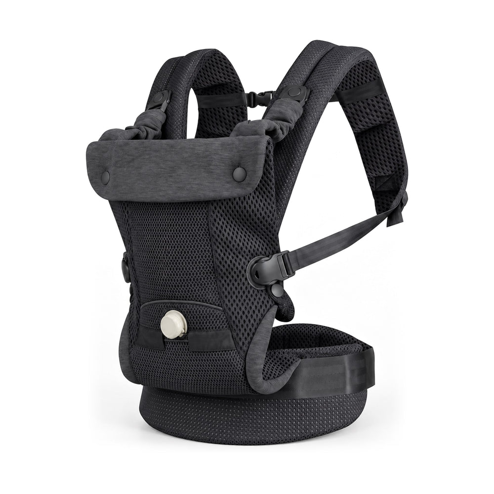 Porte-bébé ergonomique noir Securidou en filet ajouré, sur fond blanc