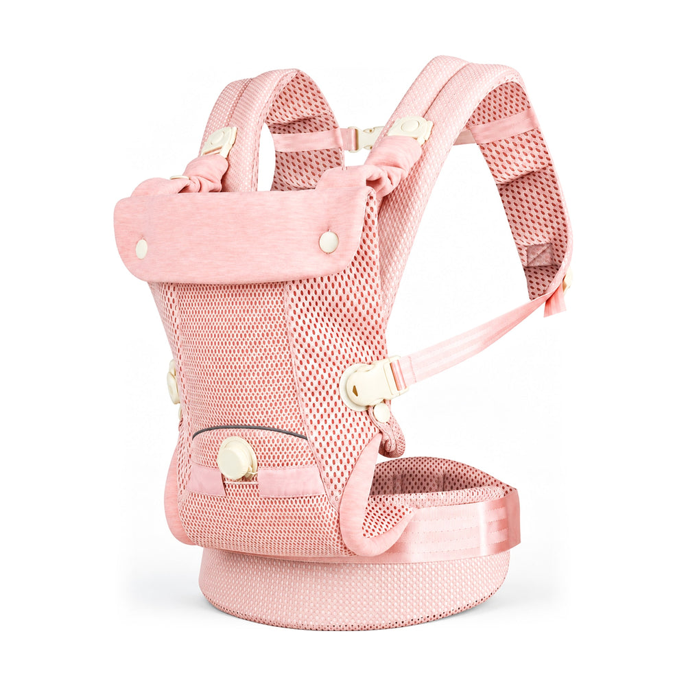 Porte-bébé ergonomique rose poudré Securidou en filet ajouré, sur fond blanc