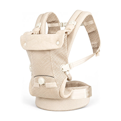 Porte-bébé ergonomique beige Securidou en filet ajouré, sur fond blanc