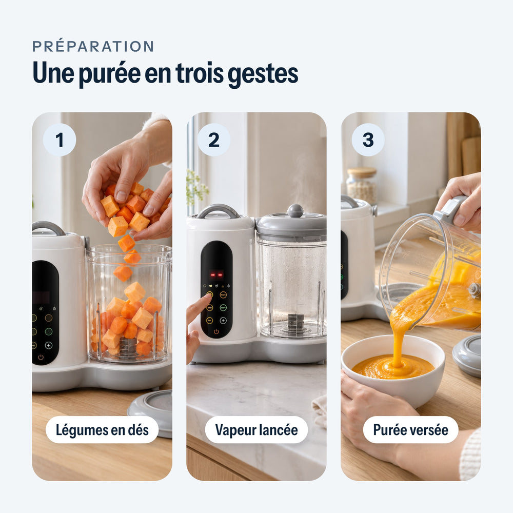 Préparation d’une purée en trois gestes avec le robot cuiseur