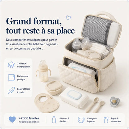 Sac isotherme biberon Securidou ouvert, double compartiment rangeant biberons, couches et accessoires de votre bébé