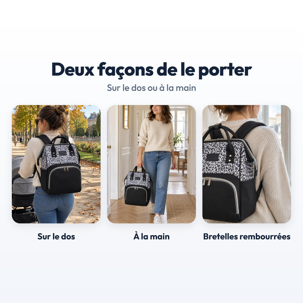 Sac à Dos à Langer Léopard Securidou : modes de portage