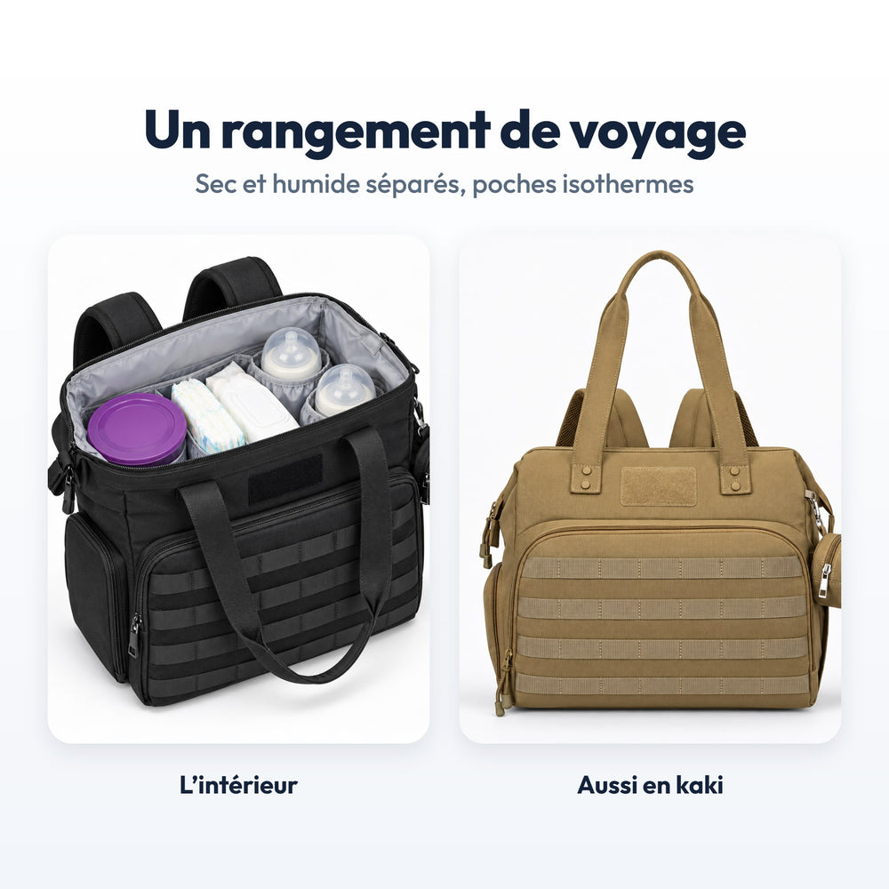 Intérieur du sac à langer papa Securidou, et coloris kaki