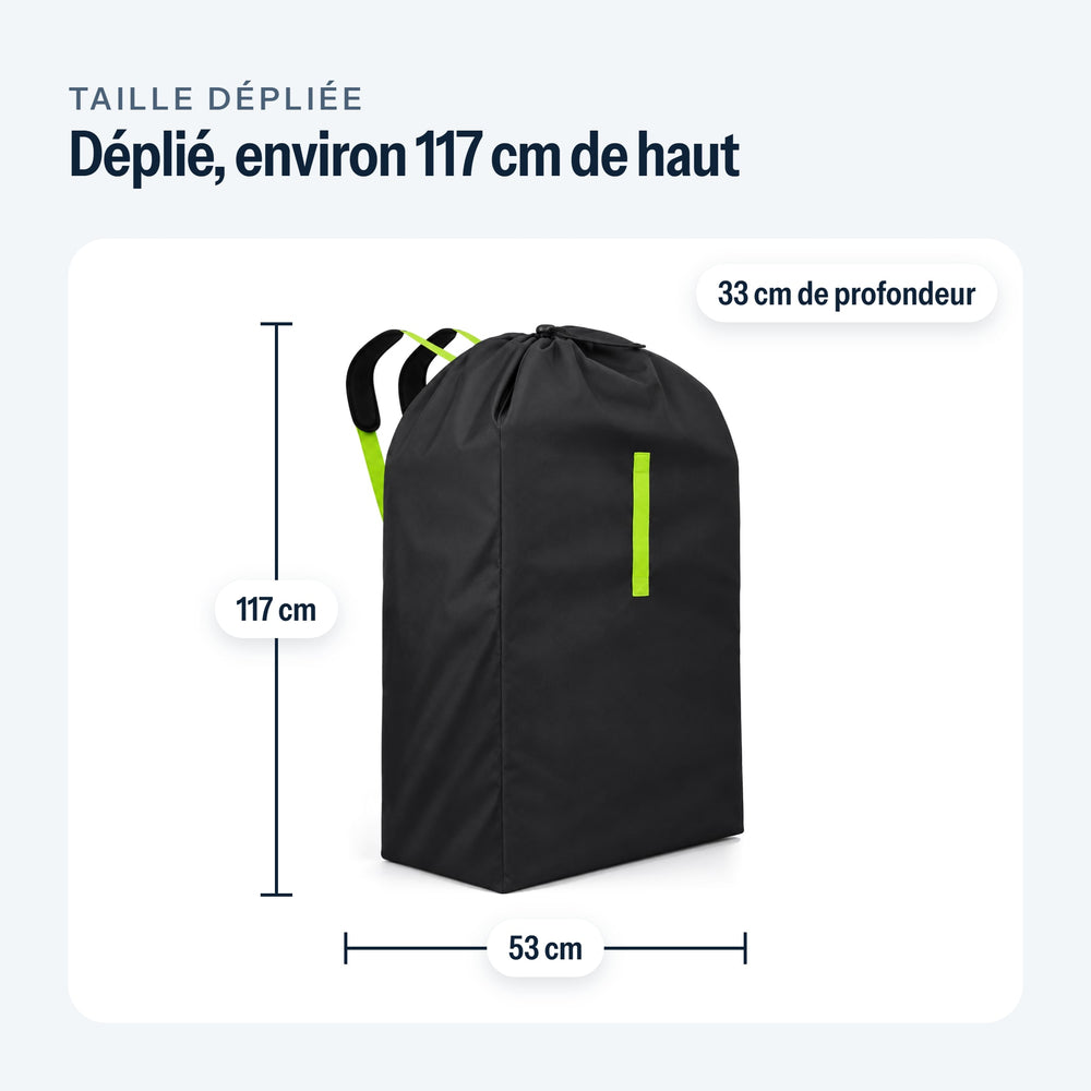 Sac de transport poussette déplié, coté environ 117 cm de haut