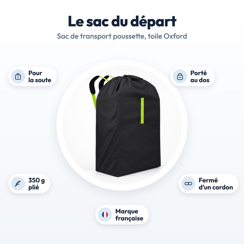 Sac de transport poussette Securidou : pour la soute, porté au dos, 350 g plié, fermé d’un cordon