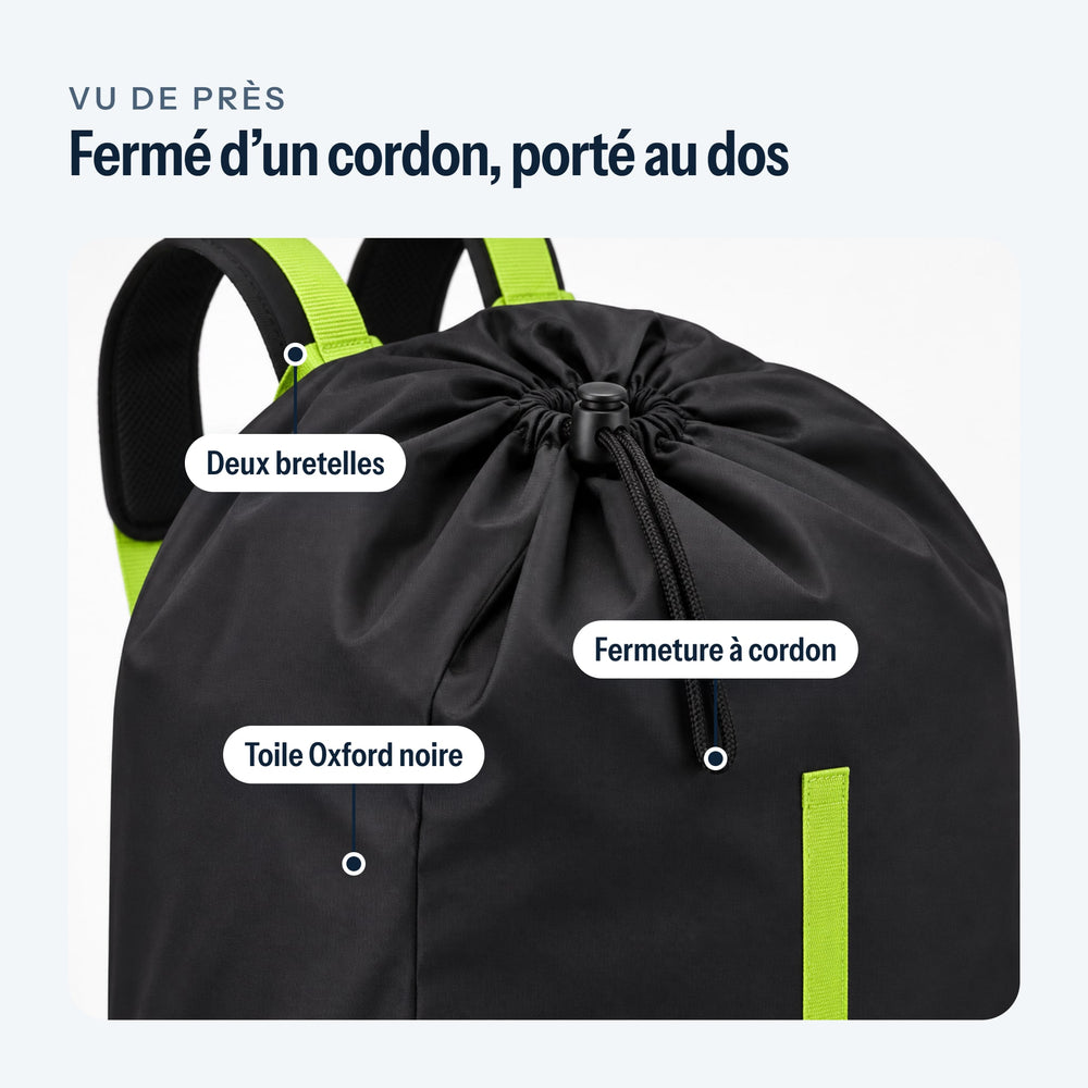 Gros plan du cordon et des bretelles du sac de transport poussette