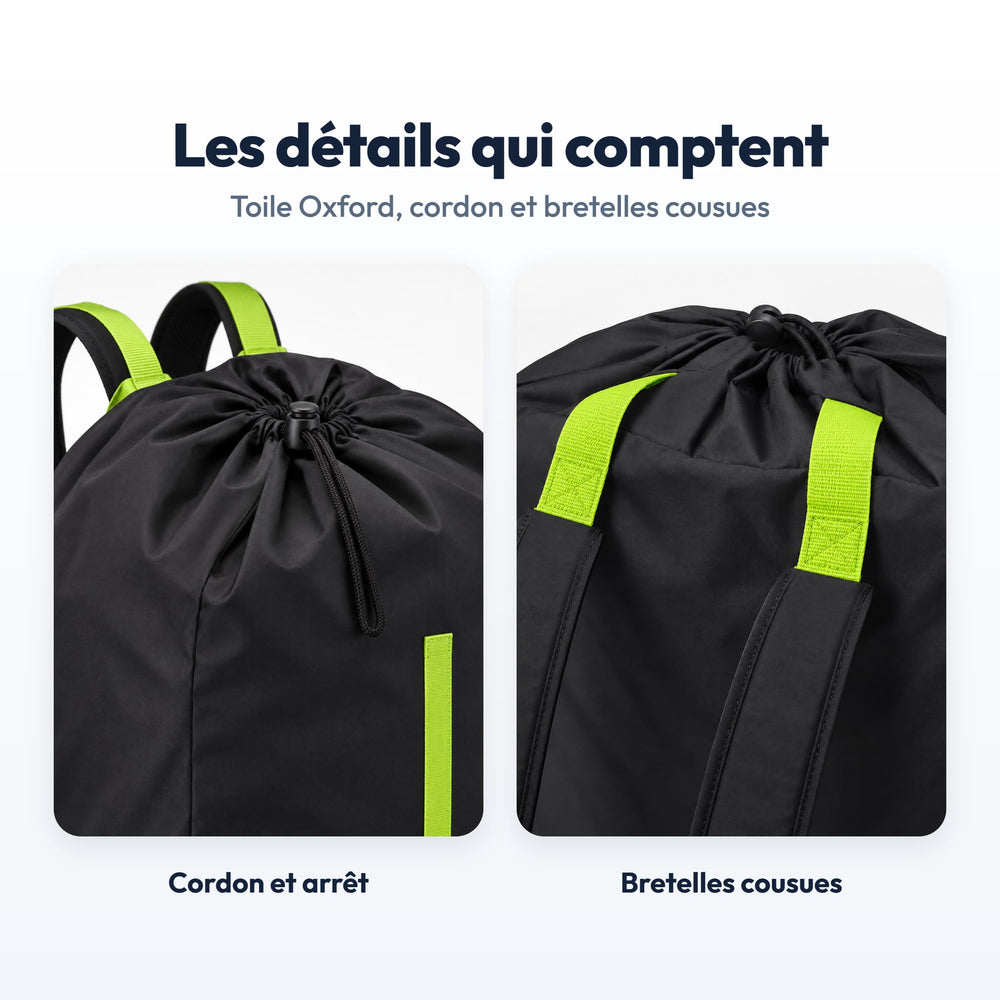 Sac de Transport Poussette Securidou : gros plans du cordon et des bretelles
