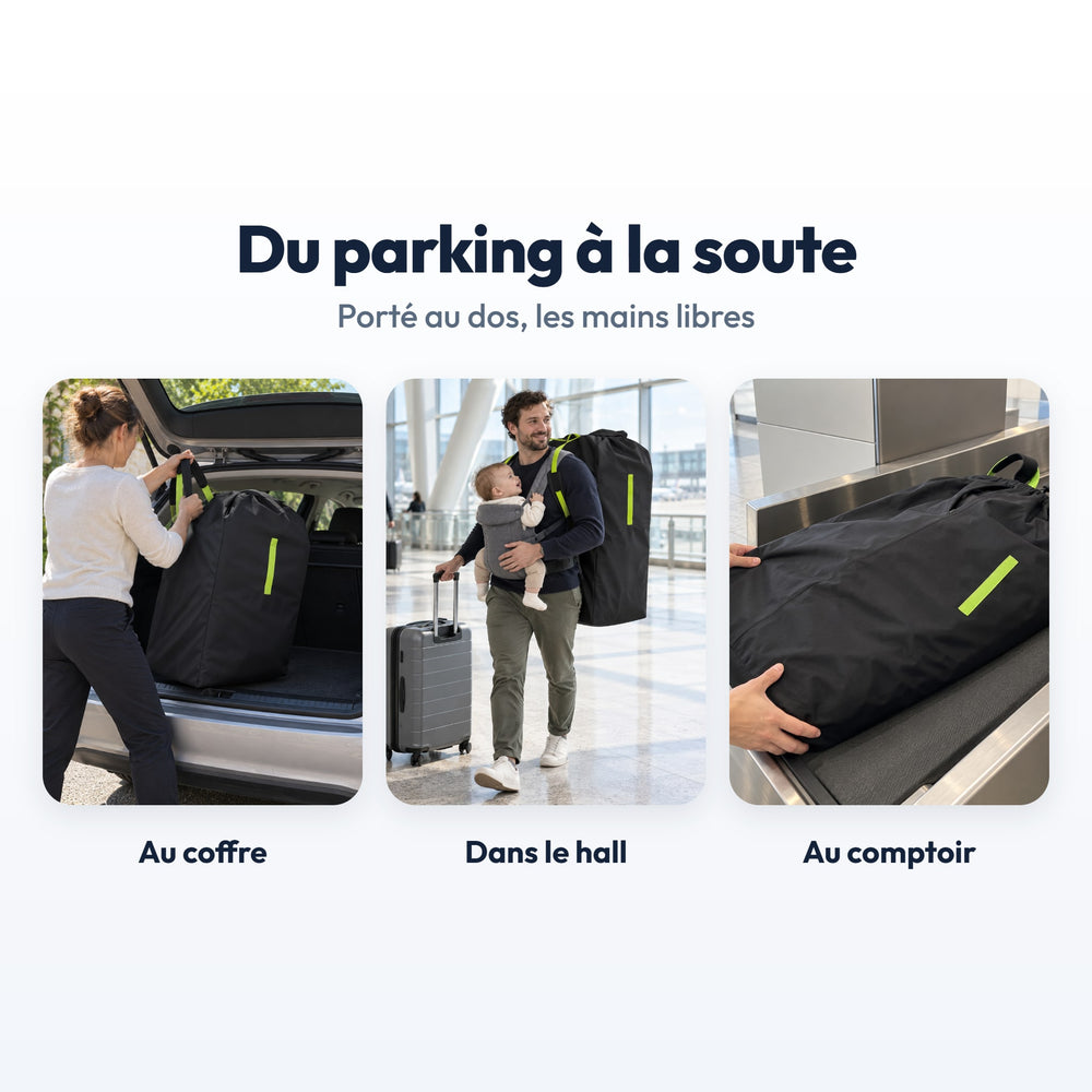 Sac de Transport Poussette Securidou : au coffre, dans le hall, au comptoir