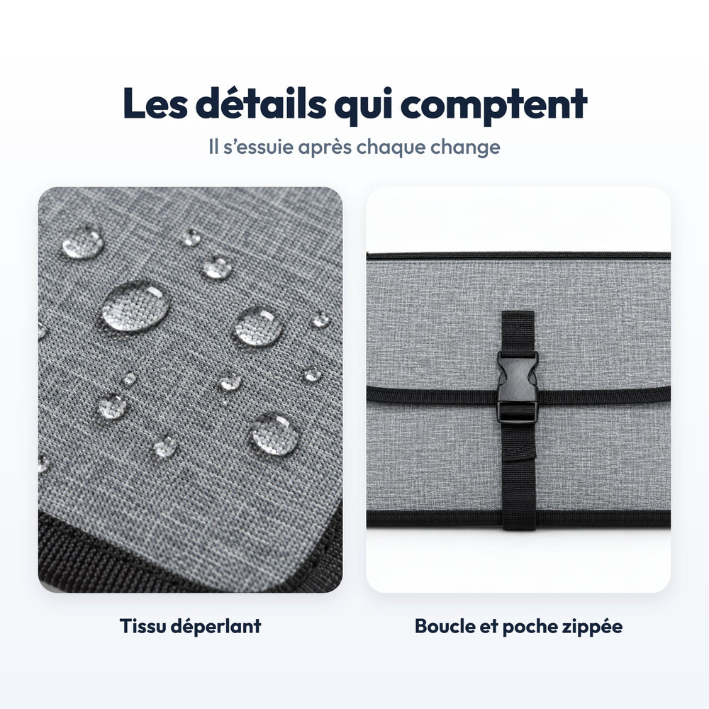 Tapis à Langer Nomade Securidou : gros plans du tissu et des finitions