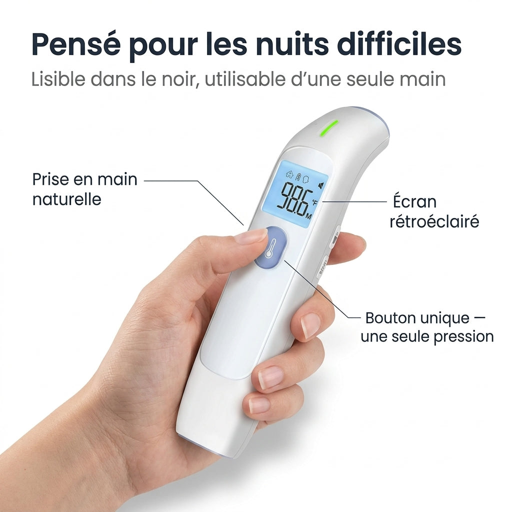 Thermomètre bébé infrarouge sans contact, résultat en 1 seconde sur écran LCD — Securidou