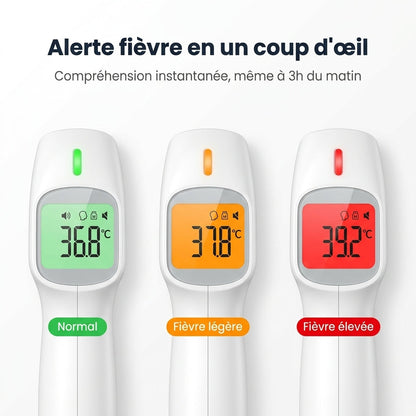 Thermomètre bébé sans contact Securidou, écran rétroéclairé et alerte fièvre par couleur