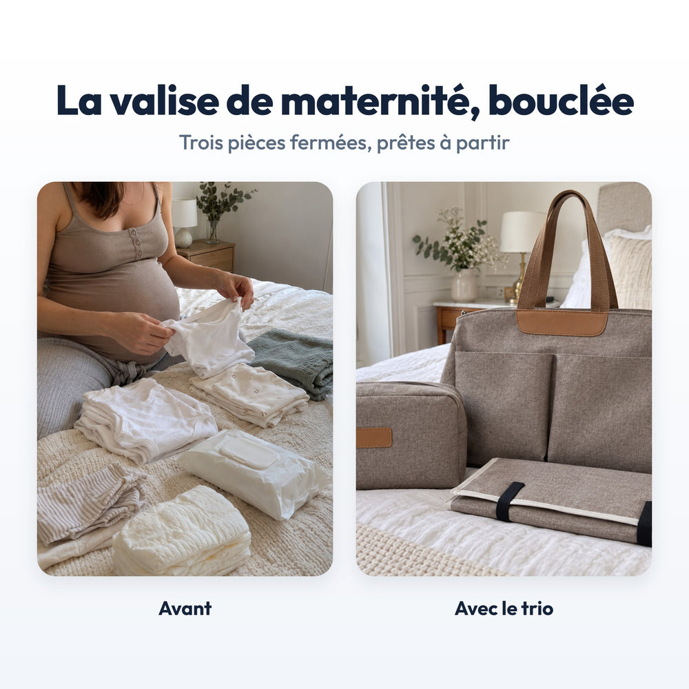Trio Sac à Langer Cabas Securidou : avant et avec