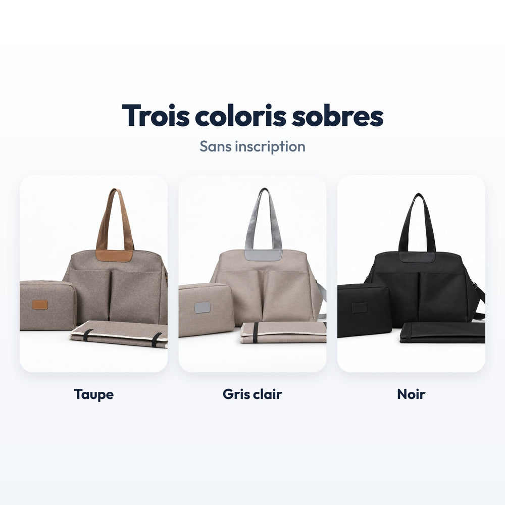 Trio sac à langer Securidou en taupe, gris clair et noir