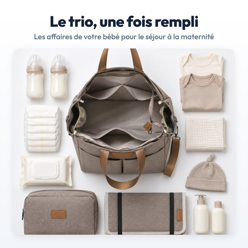 Trio Sac à Langer Cabas Securidou : rempli, vu à plat