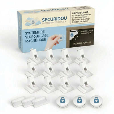 Pack 12 verrous magnétiques invisibles pour placards et tiroirs — protection enfant Securidou